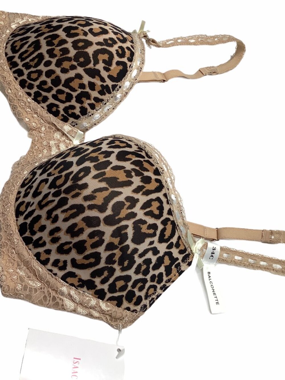 NWT Isaac Mizrahi Bra Balconette 34C Animal Print Black Tan Lace UW IM15782 - Picture 7 of 12